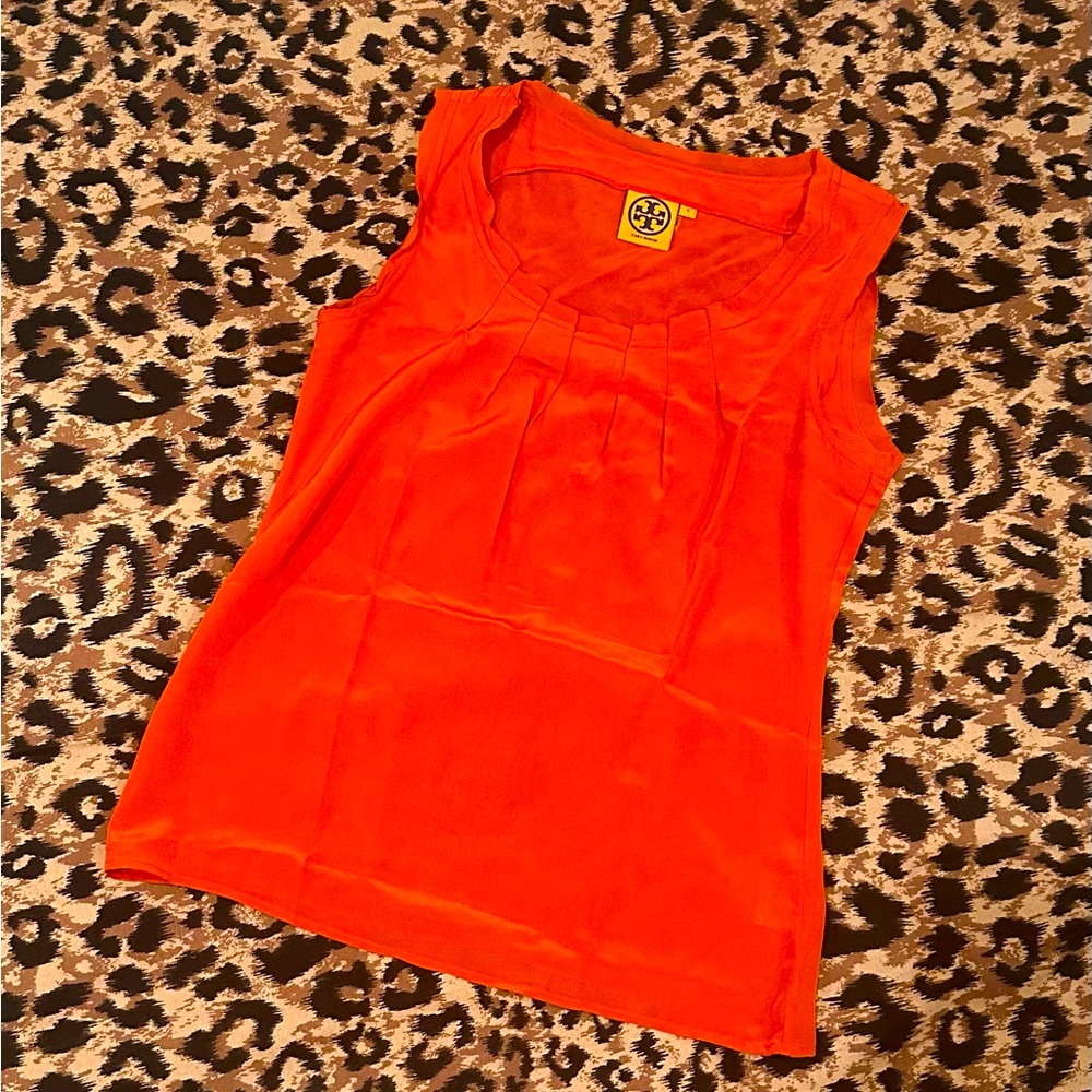 Tory Burch Top | Tory Burch Orange 100% Silk Sleeveless Top Size 0
